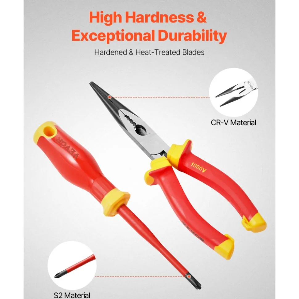 VEVOR Insulated Screwdriver Set, 50-Piece Professional Electrical Screwdriver Set, 1000V Insulated Electrician Tool, with Magnetic Tips, T-Handle Hex Wrench, Screwdriver, Single-Pole Voltage Tester