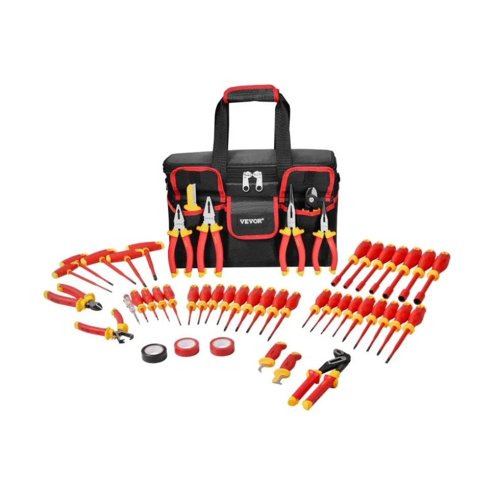 VEVOR Insulated Screwdriver Set, 50-Piece Professional Electrical Screwdriver Set, 1000V Insulated Electrician Tool, with Magnetic Tips, T-Handle Hex Wrench, Screwdriver, Single-Pole Voltage Tester