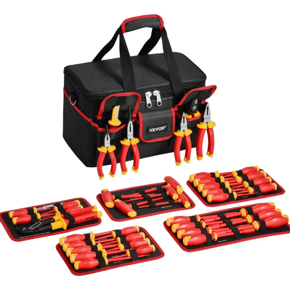 VEVOR Insulated Screwdriver Set, 50-Piece Professional Electrical Screwdriver Set, 1000V Insulated Electrician Tool, with Magnetic Tips, T-Handle Hex Wrench, Screwdriver, Single-Pole Voltage Tester