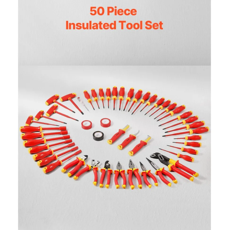 VEVOR Insulated Screwdriver Set, 50-Piece Professional Electrical Screwdriver Set, 1000V Insulated Electrician Tool, with Magnetic Tips, T-Handle Hex Wrench, Screwdriver, Single-Pole Voltage Tester