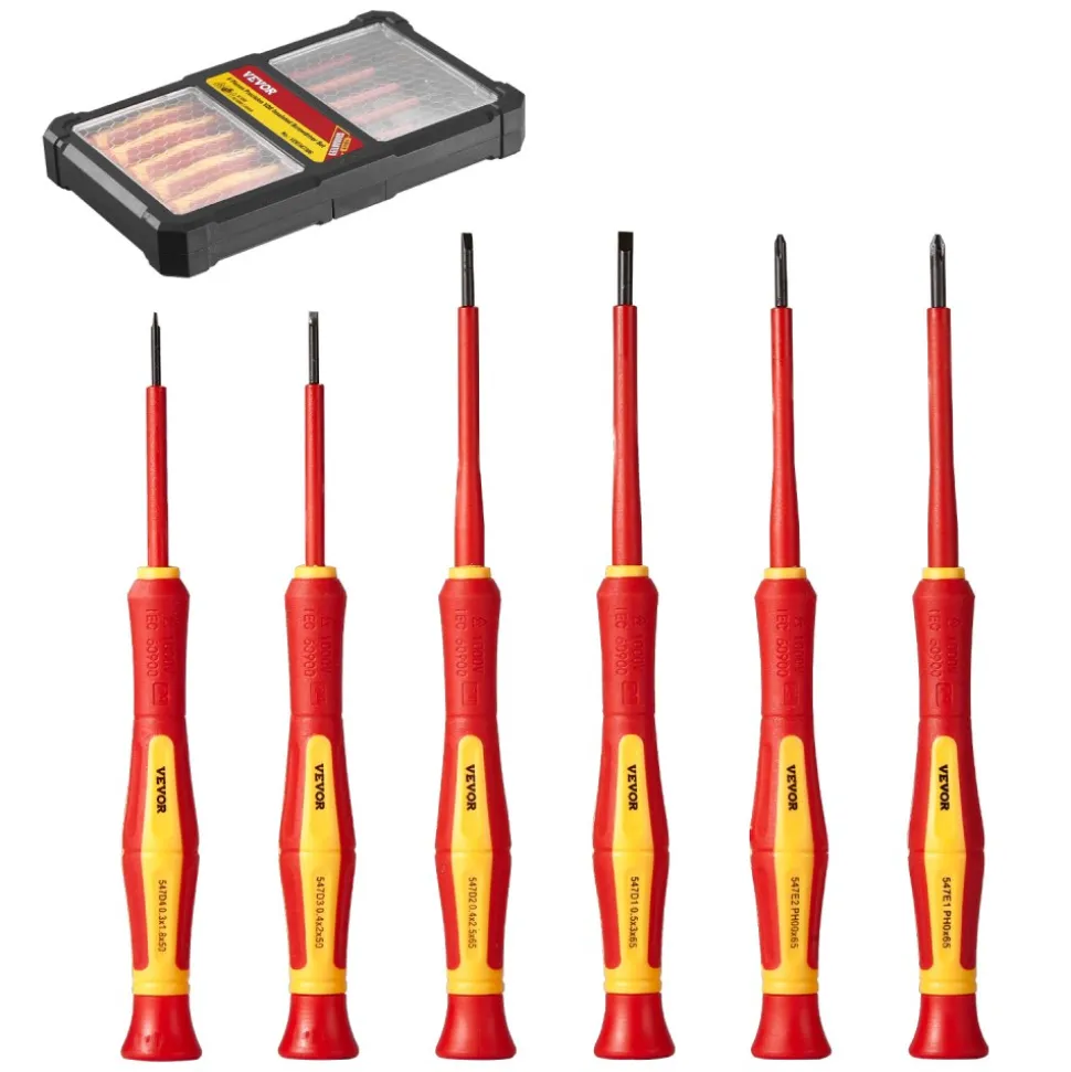 VEVOR Insulated Screwdriver Set, 6-Piece Professional Electrical Screwdriver Set, 1000V Insulated Electrician Tool Set, with Magnetic Phillips Slotted Tips, 360-Degree Rotating Screwdriver and Bag