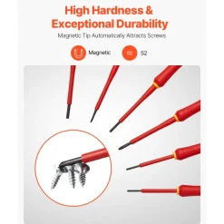 VEVOR Insulated Screwdriver Set, 6-Piece Professional Electrical Screwdriver Set, 1000V Insulated Electrician Tool Set, with Magnetic Phillips Slotted Tips, 360-Degree Rotating Screwdriver and Bag