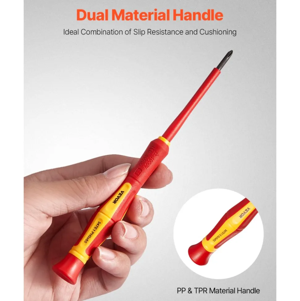 VEVOR Insulated Screwdriver Set, 6-Piece Professional Electrical Screwdriver Set, 1000V Insulated Electrician Tool Set, with Magnetic Phillips Slotted Tips, 360-Degree Rotating Screwdriver and Bag