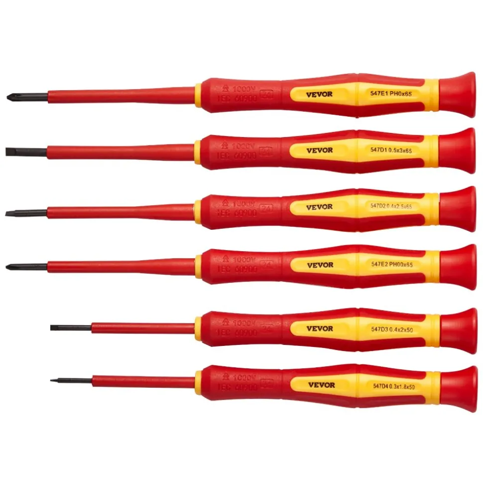VEVOR Insulated Screwdriver Set, 6-Piece Professional Electrical Screwdriver Set, 1000V Insulated Electrician Tool Set, with Magnetic Phillips Slotted Tips, 360-Degree Rotating Screwdriver and Bag