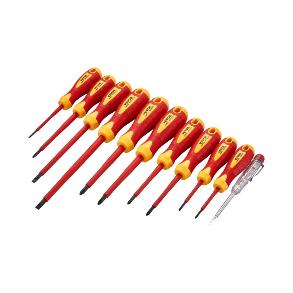 VEVOR Insulated Screwdriver Set, 11-Piece Professional Electrical Screwdriver Set, 1000V Insulated Electrician Tool Set, with Magnetic Phillips Slotted Pozi Tips, Voltage Tester, for Electricians
