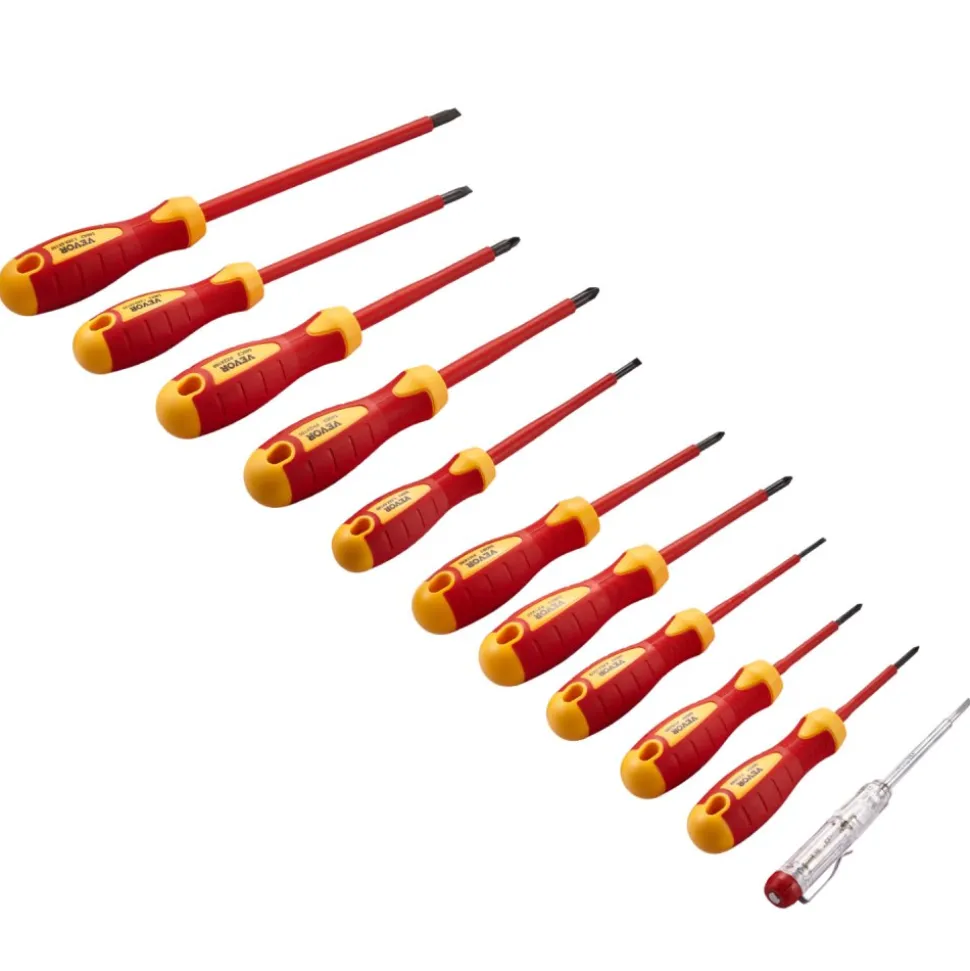 VEVOR Insulated Screwdriver Set, 11-Piece Professional Electrical Screwdriver Set, 1000V Insulated Electrician Tool Set, with Magnetic Phillips Slotted Pozi Tips, Voltage Tester, for Electricians