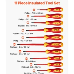 VEVOR Insulated Screwdriver Set, 11-Piece Professional Electrical Screwdriver Set, 1000V Insulated Electrician Tool Set, with Magnetic Phillips Slotted Pozi Tips, Voltage Tester, for Electricians