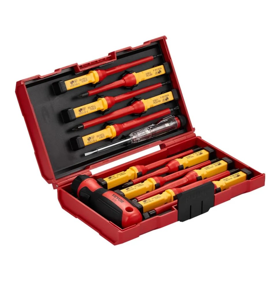 VEVOR Insulated Screwdriver Set, 13-Piece Professional Electrical Screwdriver Set, 1000V Insulated Electrician Tool Set, with Magnetic Phillips Slotted Pozi Torx Tips, Screwdrivers, for Electricians