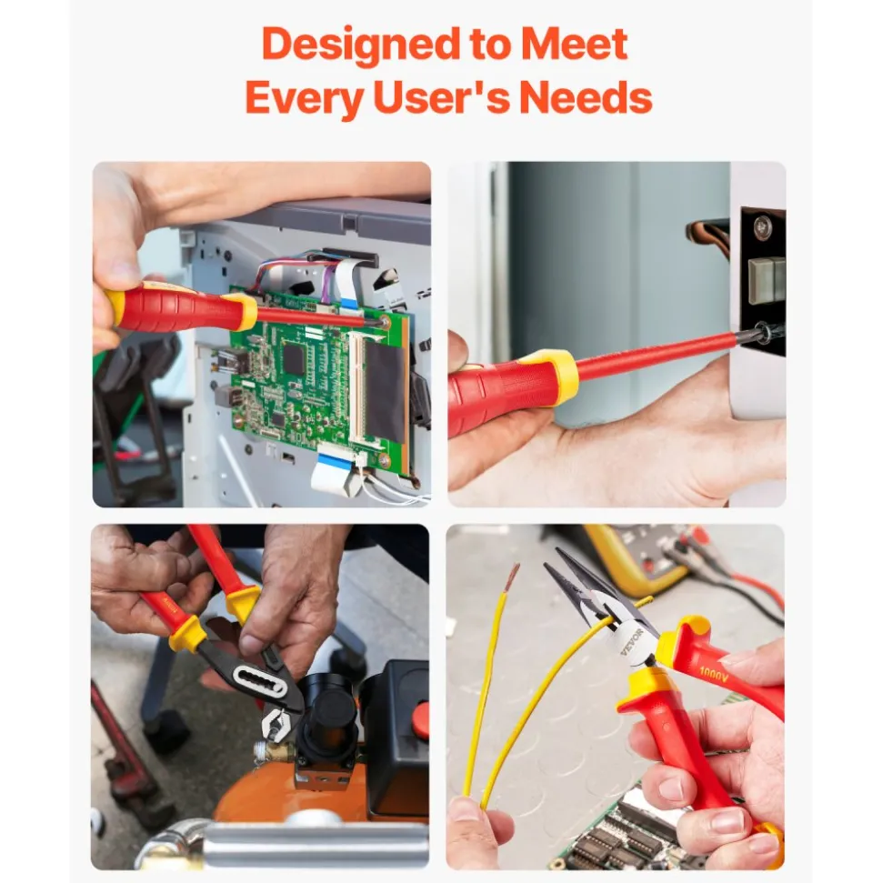 VEVOR Insulated Screwdriver Set, 12-Piece Professional Electrical Screwdriver Set, 1000V Insulated Electrician Tool Set, with Magnetic Phillips Slotted Tips, Insulated Pliers, and Diagonal Pliers
