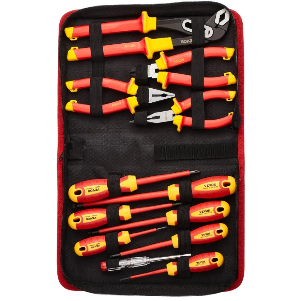 VEVOR Insulated Screwdriver Set, 12-Piece Professional Electrical Screwdriver Set, 1000V Insulated Electrician Tool Set, with Magnetic Phillips Slotted Tips, Insulated Pliers, and Diagonal Pliers
