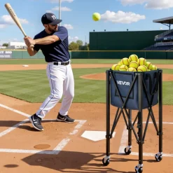 VEVOR 2-in-1 Tennis & Pickleball Hopper, with Pickup Tube, Foldable Pickleball Basket Cart with with Wheels, Holds 150 Tennis Balls or 260 Pickleballs, Portable Pickleball Caddy Holder, for Training