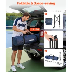 VEVOR 2-in-1 Tennis & Pickleball Hopper, with Pickup Tube, Foldable Pickleball Basket Cart with with Wheels, Holds 150 Tennis Balls or 260 Pickleballs, Portable Pickleball Caddy Holder, for Training