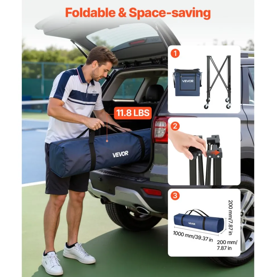 VEVOR 2-in-1 Tennis & Pickleball Hopper, with Pickup Tube, Foldable Pickleball Basket Cart with with Wheels, Holds 150 Tennis Balls or 260 Pickleballs, Portable Pickleball Caddy Holder, for Training
