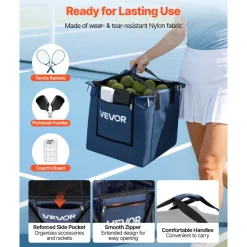 VEVOR 2-in-1 Tennis & Pickleball Hopper, with Pickup Tube, Foldable Pickleball Basket Cart with with Wheels, Holds 150 Tennis Balls or 260 Pickleballs, Portable Pickleball Caddy Holder, for Training