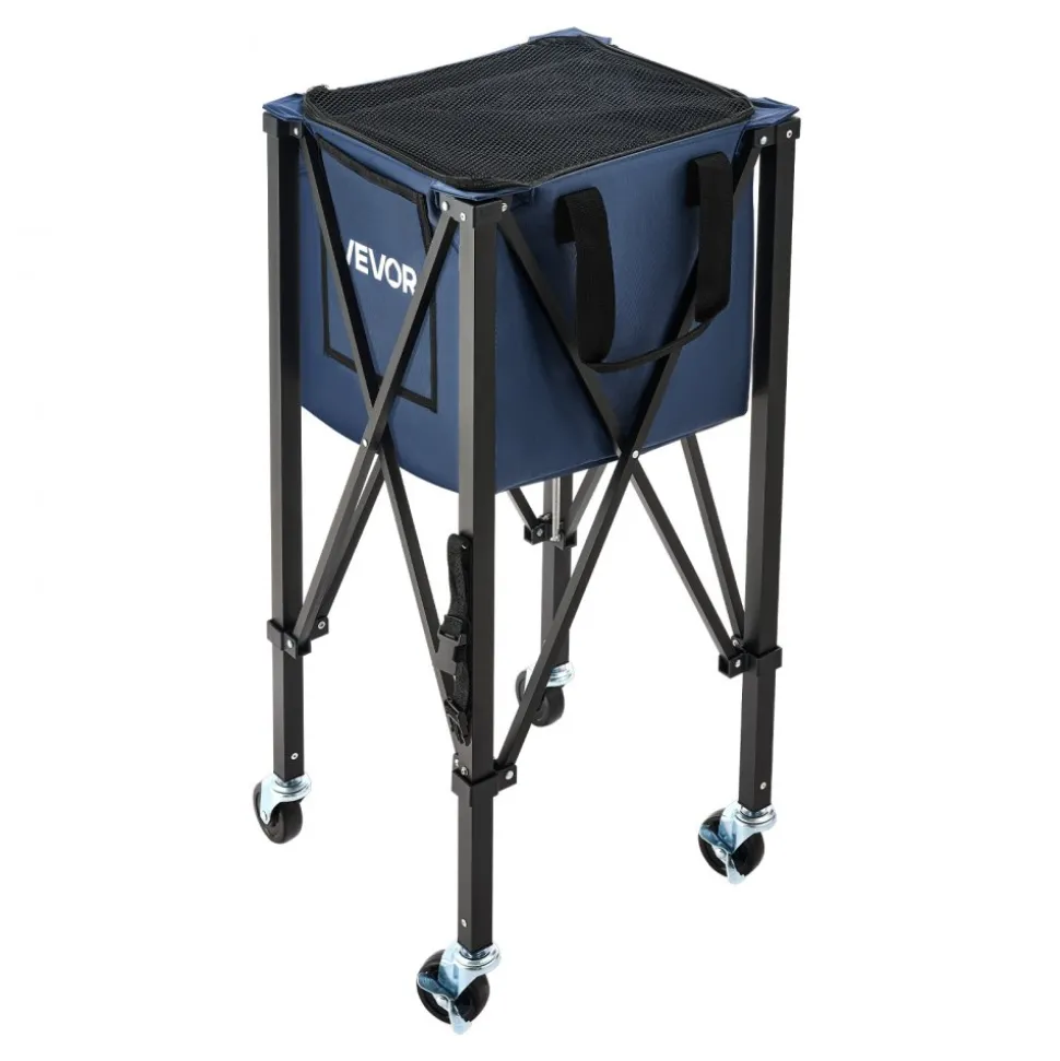 VEVOR 2-in-1 Tennis & Pickleball Hopper, with Pickup Tube, Foldable Pickleball Basket Cart with with Wheels, Holds 150 Tennis Balls or 260 Pickleballs, Portable Pickleball Caddy Holder, for Training