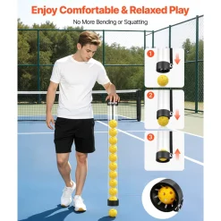 VEVOR 2-in-1 Tennis & Pickleball Hopper, with Pickup Tube, Foldable Pickleball Basket Cart with with Wheels, Holds 150 Tennis Balls or 260 Pickleballs, Portable Pickleball Caddy Holder, for Training