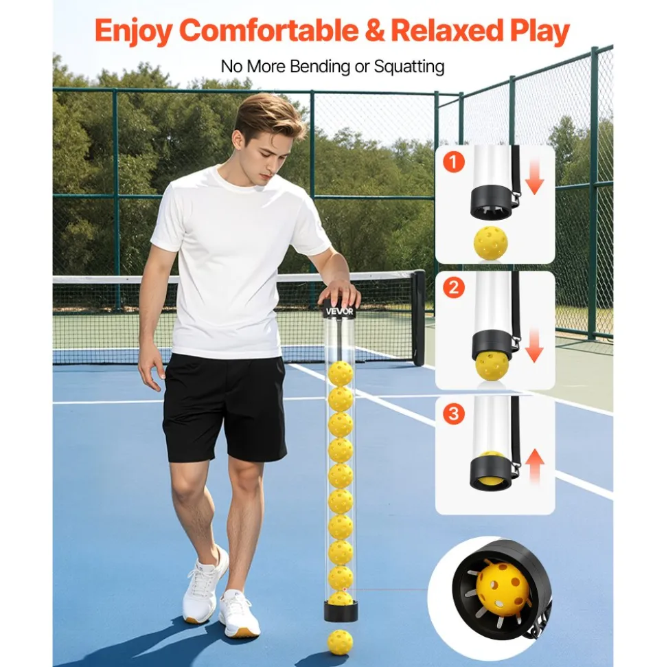 VEVOR 2-in-1 Tennis & Pickleball Hopper, with Pickup Tube, Foldable Pickleball Basket Cart with with Wheels, Holds 150 Tennis Balls or 260 Pickleballs, Portable Pickleball Caddy Holder, for Training