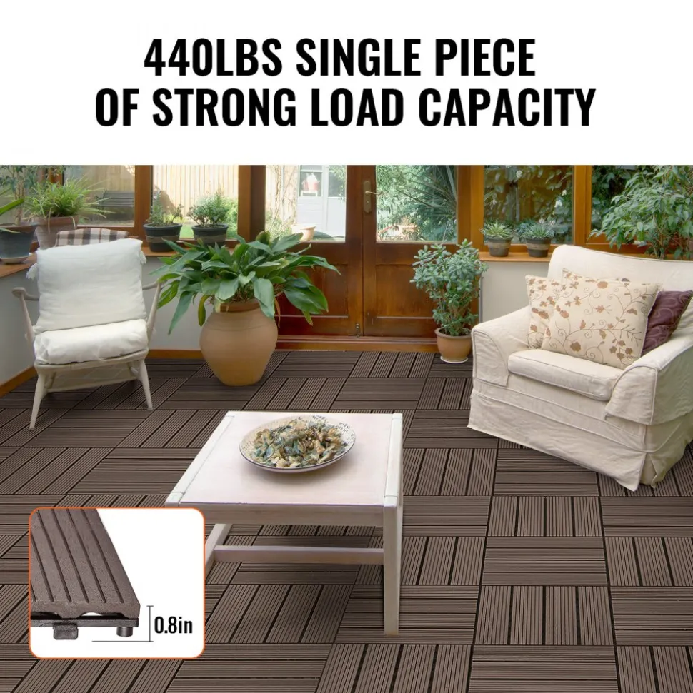 VEVOR Interlocking Deck Tiles Plastic Wood, 27 Pack,12"x12" 27 sq. ft Waterproof Outdoor Flooring All Weather Use, Patio Floor Decking Covering Tiles for Porch Poolside Balcony Backyard, Dark Brown
