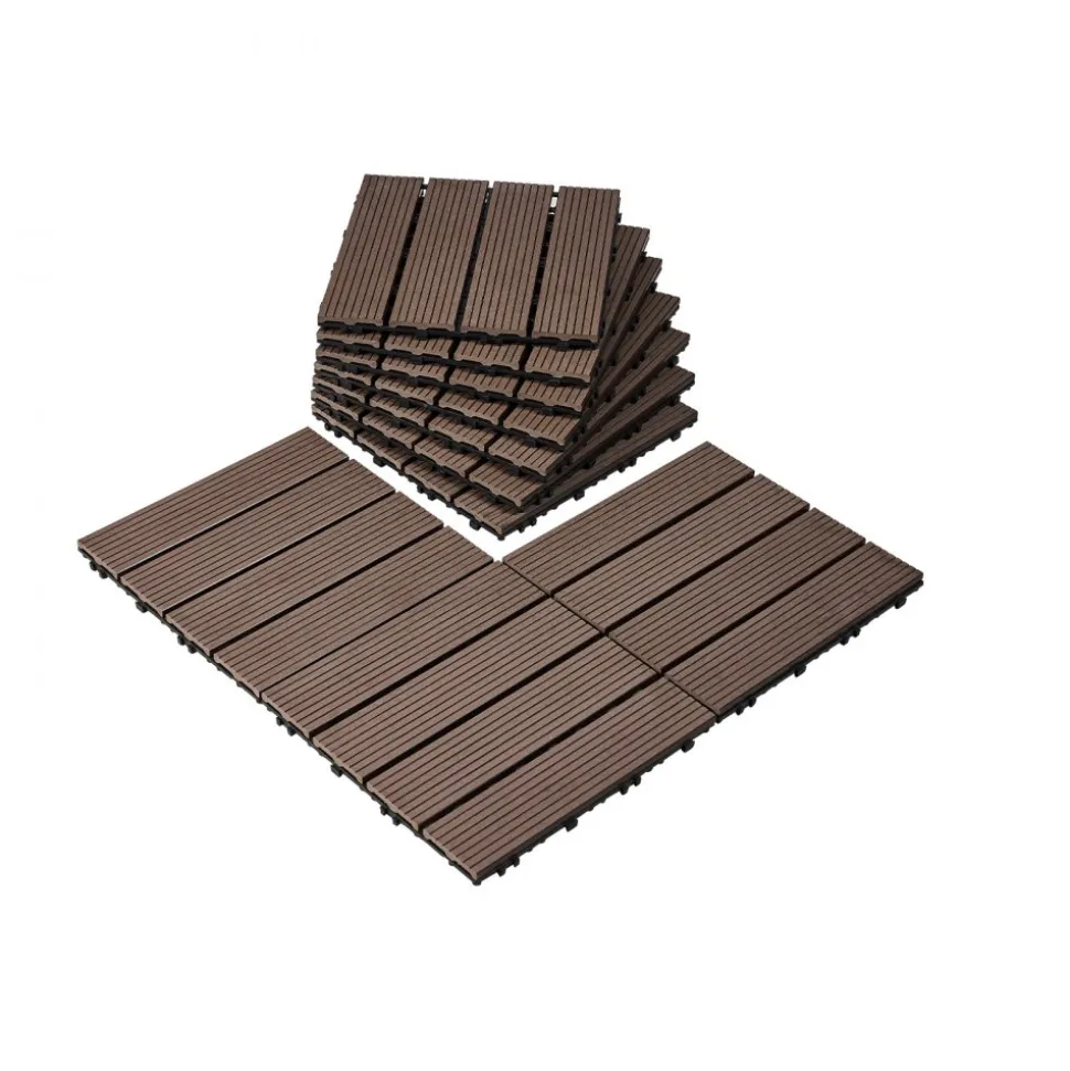 VEVOR Interlocking Deck Tiles Plastic Wood, 27 Pack,12"x12" 27 sq. ft Waterproof Outdoor Flooring All Weather Use, Patio Floor Decking Covering Tiles for Porch Poolside Balcony Backyard, Dark Brown