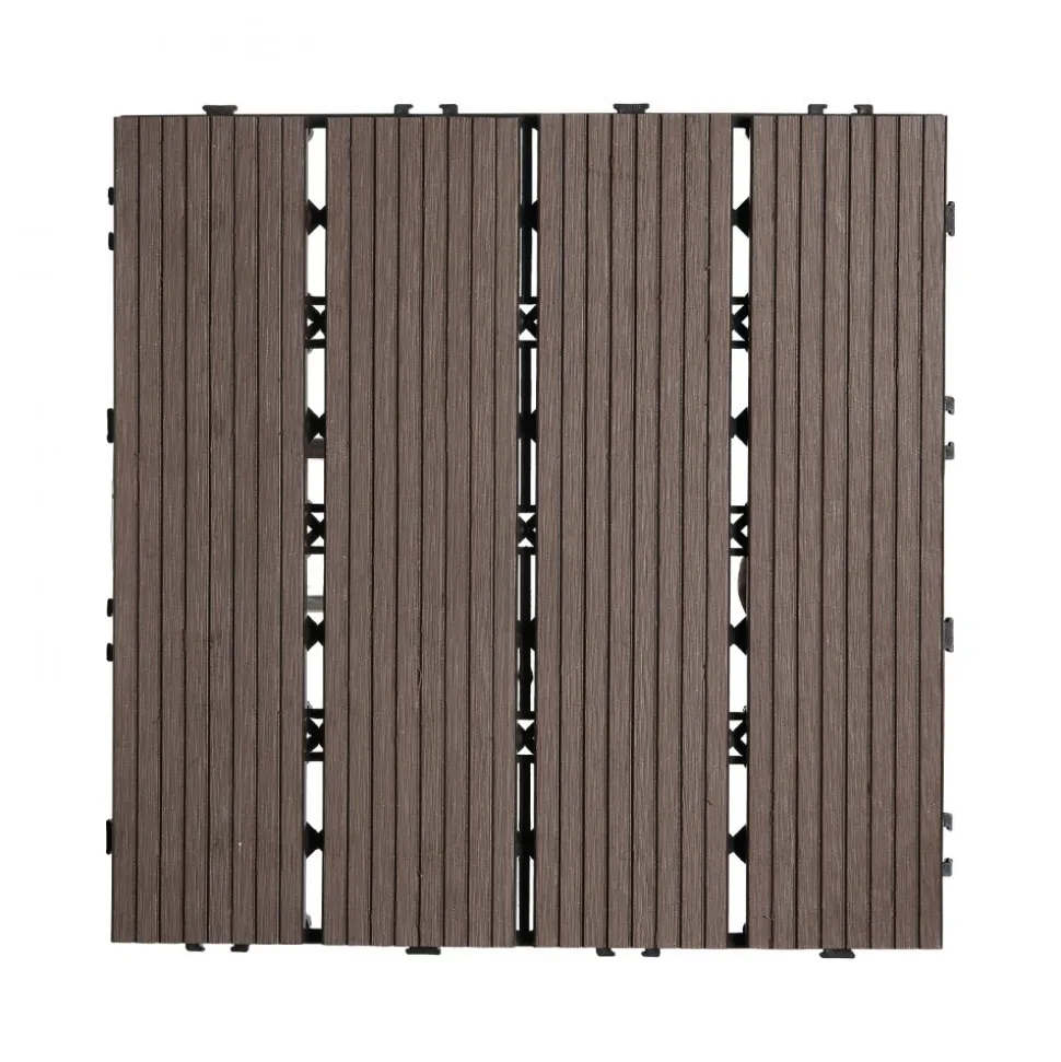 VEVOR Interlocking Deck Tiles Plastic Wood, 27 Pack,12"x12" 27 sq. ft Waterproof Outdoor Flooring All Weather Use, Patio Floor Decking Covering Tiles for Porch Poolside Balcony Backyard, Dark Brown