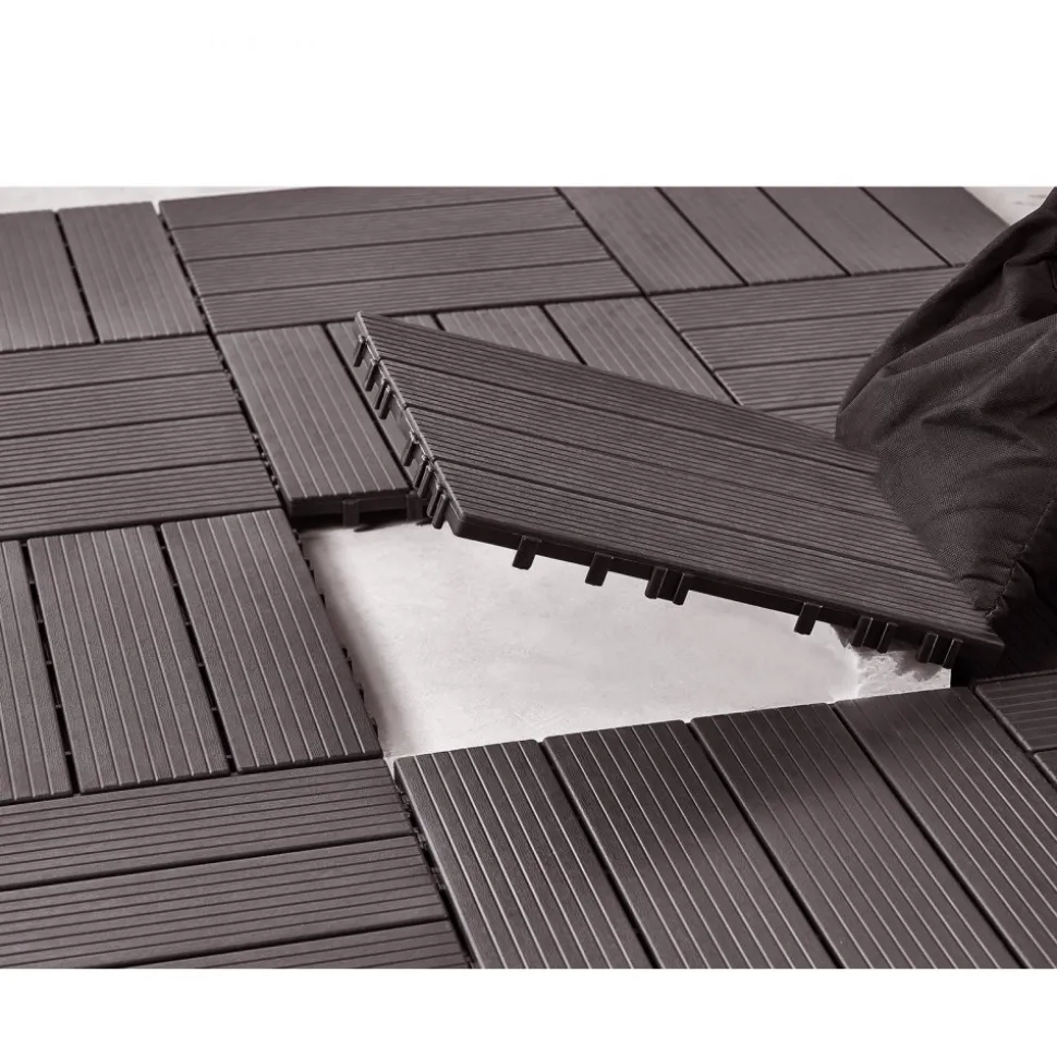 VEVOR Interlocking Deck Tiles, 10 Pack,12"x12" 10 sq. ft Plastic Waterproof Outdoor Flooring All Weather Use, Patio Floor Decking Covering Tiles for Porch Poolside Balcony Backyard, Dark Brown