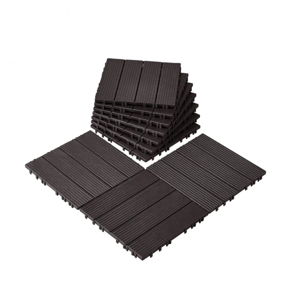 VEVOR Interlocking Deck Tiles, 10 Pack,12"x12" 10 sq. ft Plastic Waterproof Outdoor Flooring All Weather Use, Patio Floor Decking Covering Tiles for Porch Poolside Balcony Backyard, Dark Brown