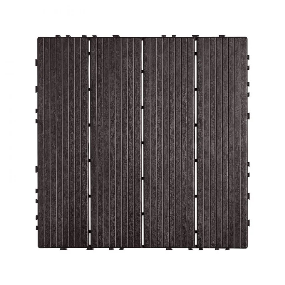 VEVOR Interlocking Deck Tiles, 10 Pack,12"x12" 10 sq. ft Plastic Waterproof Outdoor Flooring All Weather Use, Patio Floor Decking Covering Tiles for Porch Poolside Balcony Backyard, Dark Brown