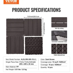 VEVOR Interlocking Deck Tiles, 10 Pack,12