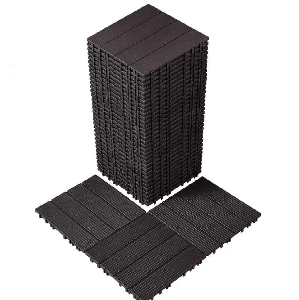 VEVOR Interlocking Deck Tiles, 36 Pack,11.6"x11.6" 36 sq. ft Plastic Waterproof Outdoor Flooring All Weather Use, Patio Floor Decking Covering Tiles for Porch Poolside Balcony Backyard, Dark Grey