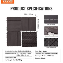 VEVOR Interlocking Deck Tiles, 36 Pack,11.6