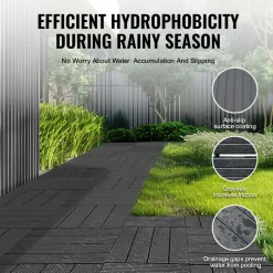 VEVOR Interlocking Deck Tiles, 10 Pack,12"x12" 10 sq. ft Plastic Waterproof Outdoor Flooring All Weather Use, Patio Floor Decking Covering Tiles for Porch Poolside Balcony Backyard, Dark Grey