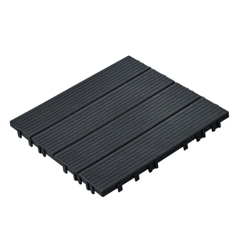 VEVOR Interlocking Deck Tiles, 10 Pack,12"x12" 10 sq. ft Plastic Waterproof Outdoor Flooring All Weather Use, Patio Floor Decking Covering Tiles for Porch Poolside Balcony Backyard, Dark Grey