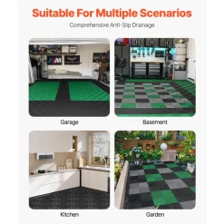 VEVOR Interlocking Drainage Mat, 12” x 12” Modular Interlocking Cushion, 50 Pcs Splicing Drainage Mats, Non-Slip Black PP Drainage Floor Tile and Shower Mat, for Garage, Garden, Kitchen & Outdoor