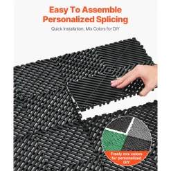 VEVOR Interlocking Drainage Mat, 12” x 12” Modular Interlocking Cushion, 50 Pcs Splicing Drainage Mats, Non-Slip Black PP Drainage Floor Tile and Shower Mat, for Garage, Garden, Kitchen & Outdoor