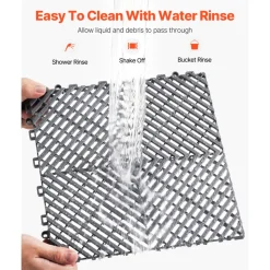 VEVOR Interlocking Drainage Mat, 12” x 12” Modular Interlocking Cushion, 55 Pcs Splicing Drainage Mats, Non-Slip Gray PP Drainage Floor Tile and Shower Mat, for Garage, Garden, Kitchen & Outdoor