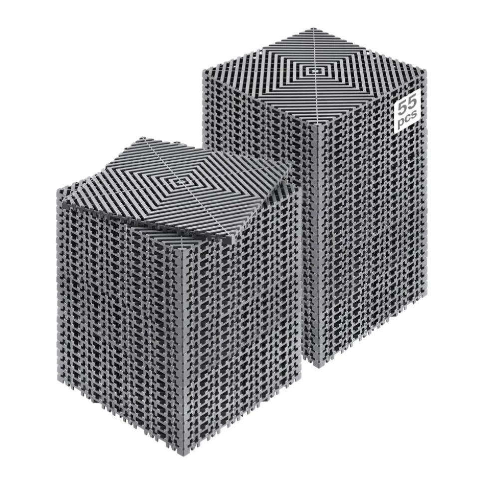 VEVOR Interlocking Drainage Mat, 12” x 12” Modular Interlocking Cushion, 55 Pcs Splicing Drainage Mats, Non-Slip Gray PP Drainage Floor Tile and Shower Mat, for Garage, Garden, Kitchen & Outdoor