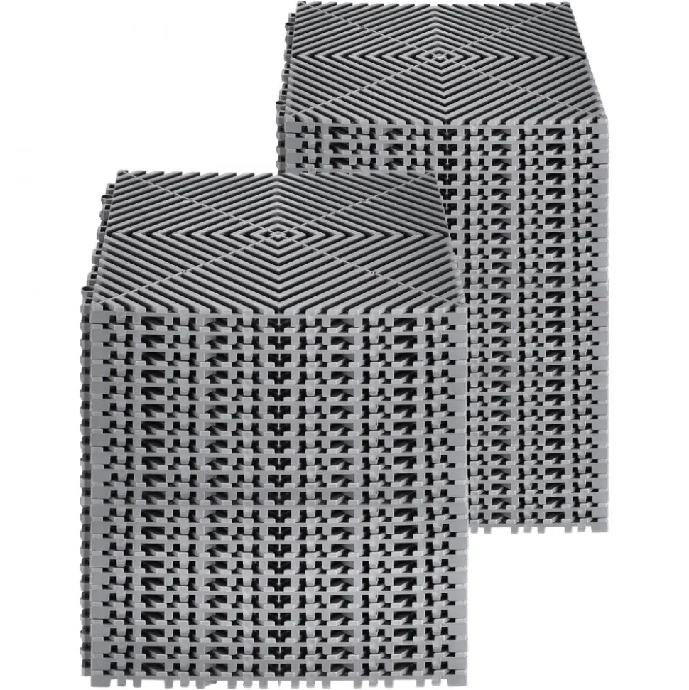 VEVOR Interlocking Drainage Mat, 12” x 12” Modular Interlocking Cushion, 55 Pcs Splicing Drainage Mats, Non-Slip Gray PP Drainage Floor Tile and Shower Mat, for Garage, Garden, Kitchen & Outdoor