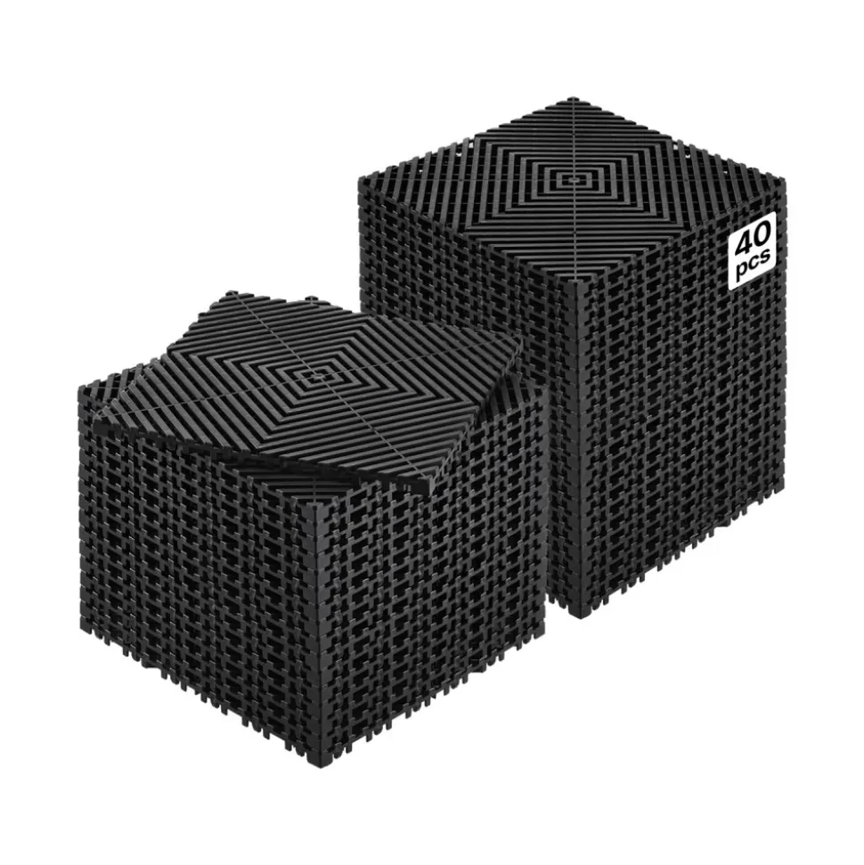 VEVOR Interlocking Drainage Mat, 50 Pcs Modular Interlocking Cushion, 12” x 12” Splicing Drainage Mats, Non-Slip Green PP Drainage Floor Tile and Shower Mat, for Garage, Garden, Kitchen & Outdoor