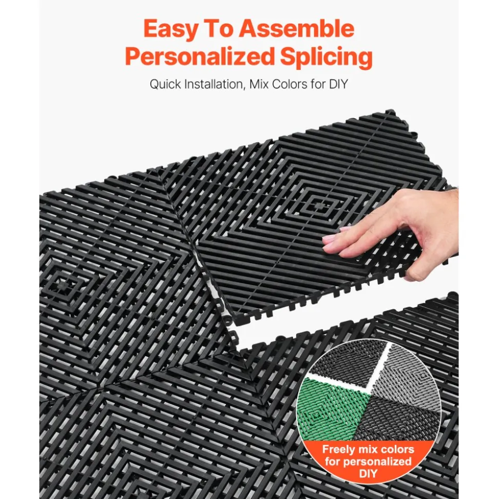 VEVOR Interlocking Drainage Mat, 50 Pcs Modular Interlocking Cushion, 12” x 12” Splicing Drainage Mats, Non-Slip Green PP Drainage Floor Tile and Shower Mat, for Garage, Garden, Kitchen & Outdoor