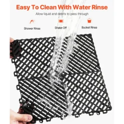 VEVOR Interlocking Drainage Mat, 50 Pcs Modular Interlocking Cushion, 12” x 12” Splicing Drainage Mats, Non-Slip Green PP Drainage Floor Tile and Shower Mat, for Garage, Garden, Kitchen & Outdoor
