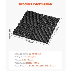 VEVOR Interlocking Drainage Mat, 50 Pcs Modular Interlocking Cushion, 12” x 12” Splicing Drainage Mats, Non-Slip Green PP Drainage Floor Tile and Shower Mat, for Garage, Garden, Kitchen & Outdoor