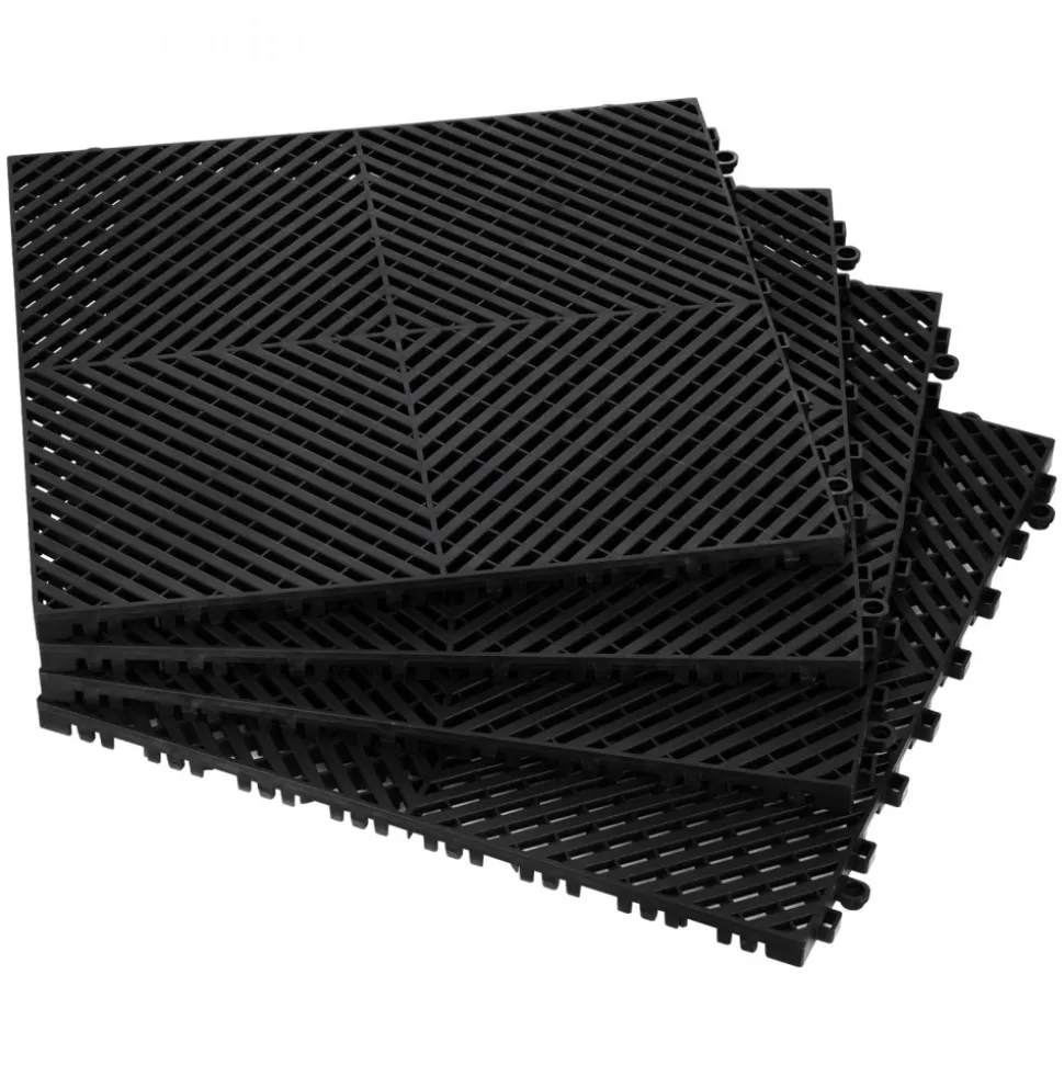 VEVOR Interlocking Drainage Mat, 12” x 12” Modular Interlocking Cushion, 12 Pcs Splicing Drainage Mats, Non-Slip Gray PP Drainage Floor Tile and Shower Mat, for Garage, Garden, Kitchen & Outdoor