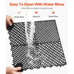 VEVOR Interlocking Drainage Mat, 12” x 12” Modular Interlocking Cushion, 12 Pcs Splicing Drainage Mats, Non-Slip Gray PP Drainage Floor Tile and Shower Mat, for Garage, Garden, Kitchen & Outdoor