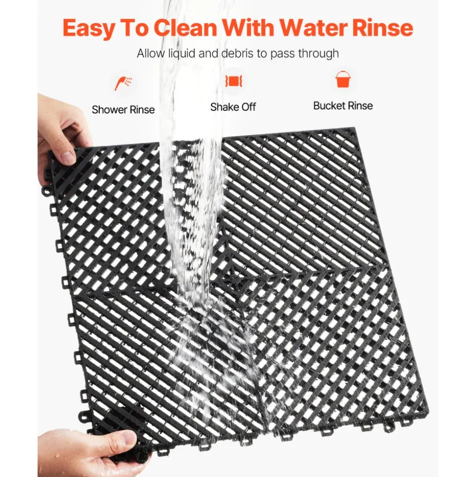 VEVOR Interlocking Drainage Mat, 12” x 12” Modular Interlocking Cushion, 12 Pcs Splicing Drainage Mats, Non-Slip Gray PP Drainage Floor Tile and Shower Mat, for Garage, Garden, Kitchen & Outdoor