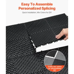 VEVOR Interlocking Drainage Mat, 12” x 12” Modular Interlocking Cushion, 12 Pcs Splicing Drainage Mats, Non-Slip Gray PP Drainage Floor Tile and Shower Mat, for Garage, Garden, Kitchen & Outdoor