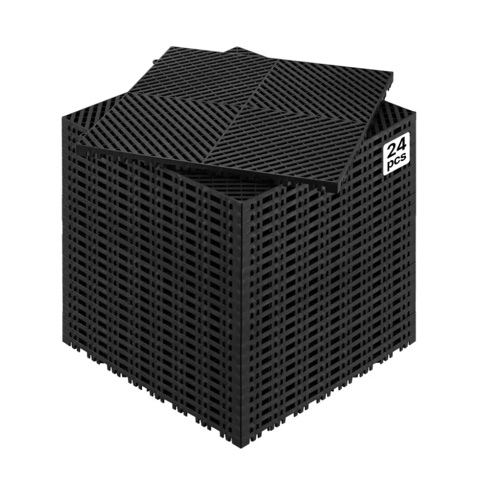 VEVOR Interlocking Drainage Mat, 12” x 12” Modular Interlocking Cushion, 12 Pcs Splicing Drainage Mats, Non-Slip Gray PP Drainage Floor Tile and Shower Mat, for Garage, Garden, Kitchen & Outdoor