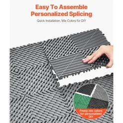 VEVOR Interlocking Drainage Mat, 12” x 12” Modular Interlocking Cushion, 24 Pcs Splicing Drainage Mats, Non-Slip Gray PP Drainage Floor Tile and Shower Mat, for Garage, Garden, Kitchen & Outdoor