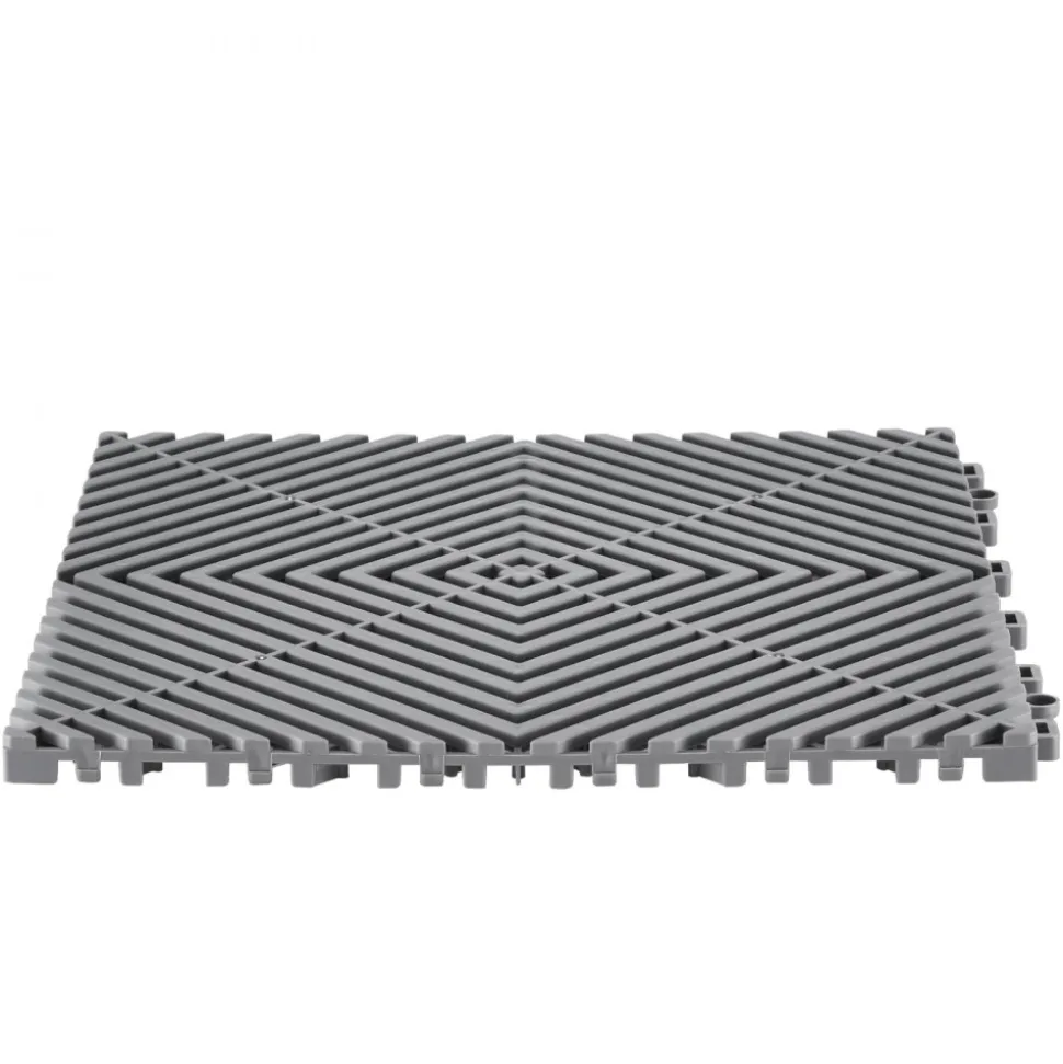 VEVOR Interlocking Drainage Mat, 12” x 12” Modular Interlocking Cushion, 24 Pcs Splicing Drainage Mats, Non-Slip Gray PP Drainage Floor Tile and Shower Mat, for Garage, Garden, Kitchen & Outdoor