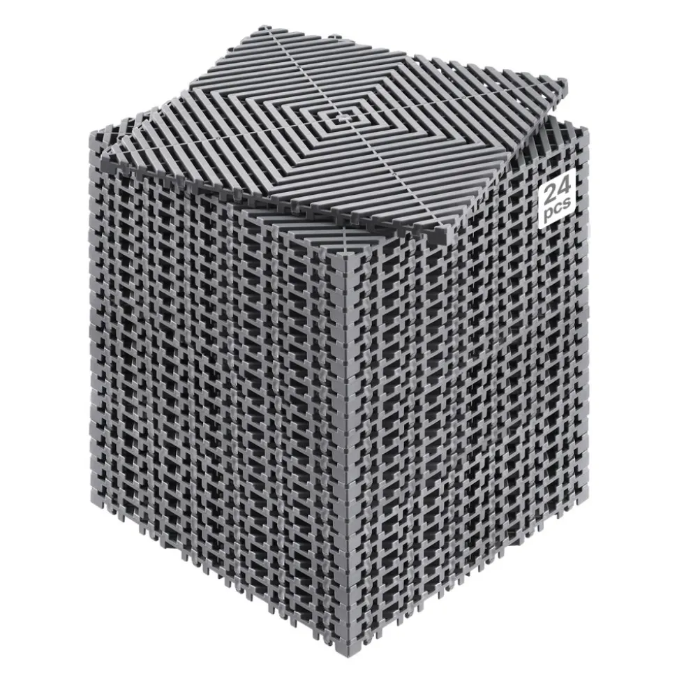 VEVOR Interlocking Drainage Mat, 12” x 12” Modular Interlocking Cushion, 24 Pcs Splicing Drainage Mats, Non-Slip Gray PP Drainage Floor Tile and Shower Mat, for Garage, Garden, Kitchen & Outdoor