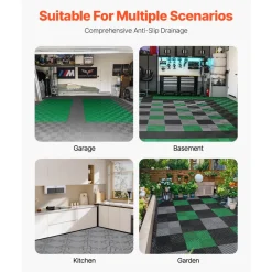 VEVOR Interlocking Drainage Mat, 12” x 12” Modular Interlocking Cushion, 24 Pcs Splicing Drainage Mats, Non-Slip Gray PP Drainage Floor Tile and Shower Mat, for Garage, Garden, Kitchen & Outdoor